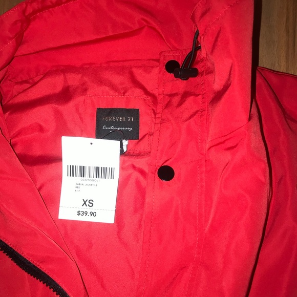 Forever 21 red utility toggle snap raincoat jacket - Picture 7 of 8